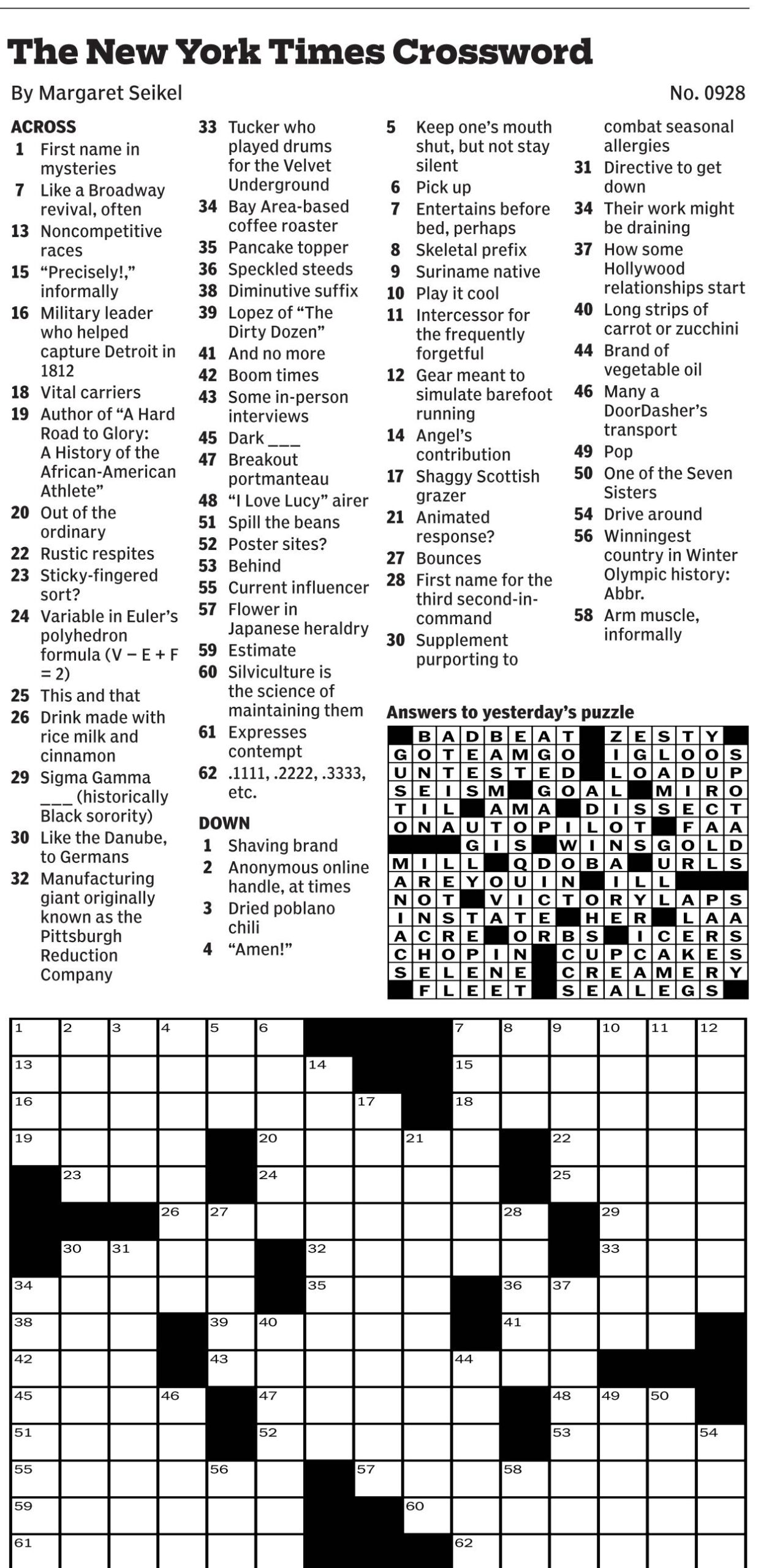 New York Times Daily Crossword Puzzles New York Times Daily Crossword Puzzles