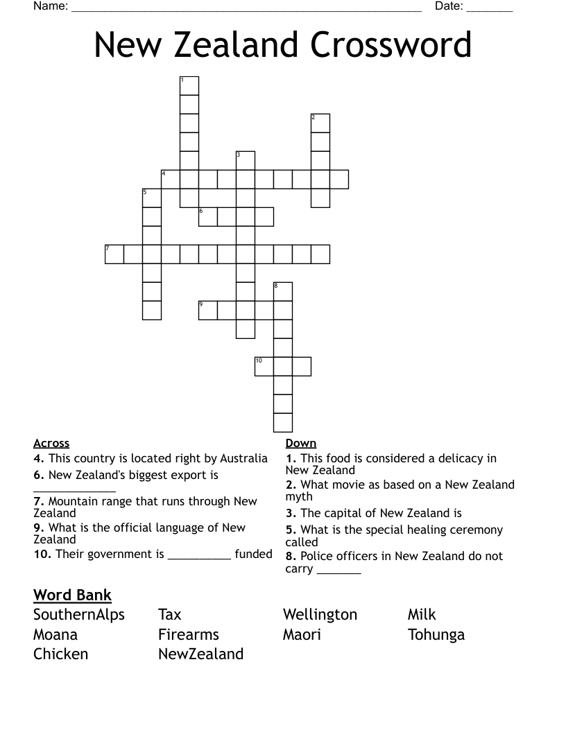 New Zealand Crossword WordMint New Zealand Crossword WordMint