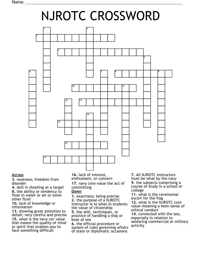 NJROTC CROSSWORD WordMint
