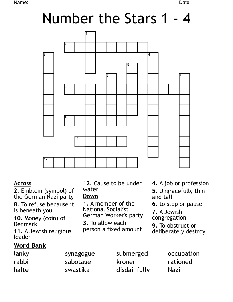 Number The Stars 1 4 Crossword WordMint