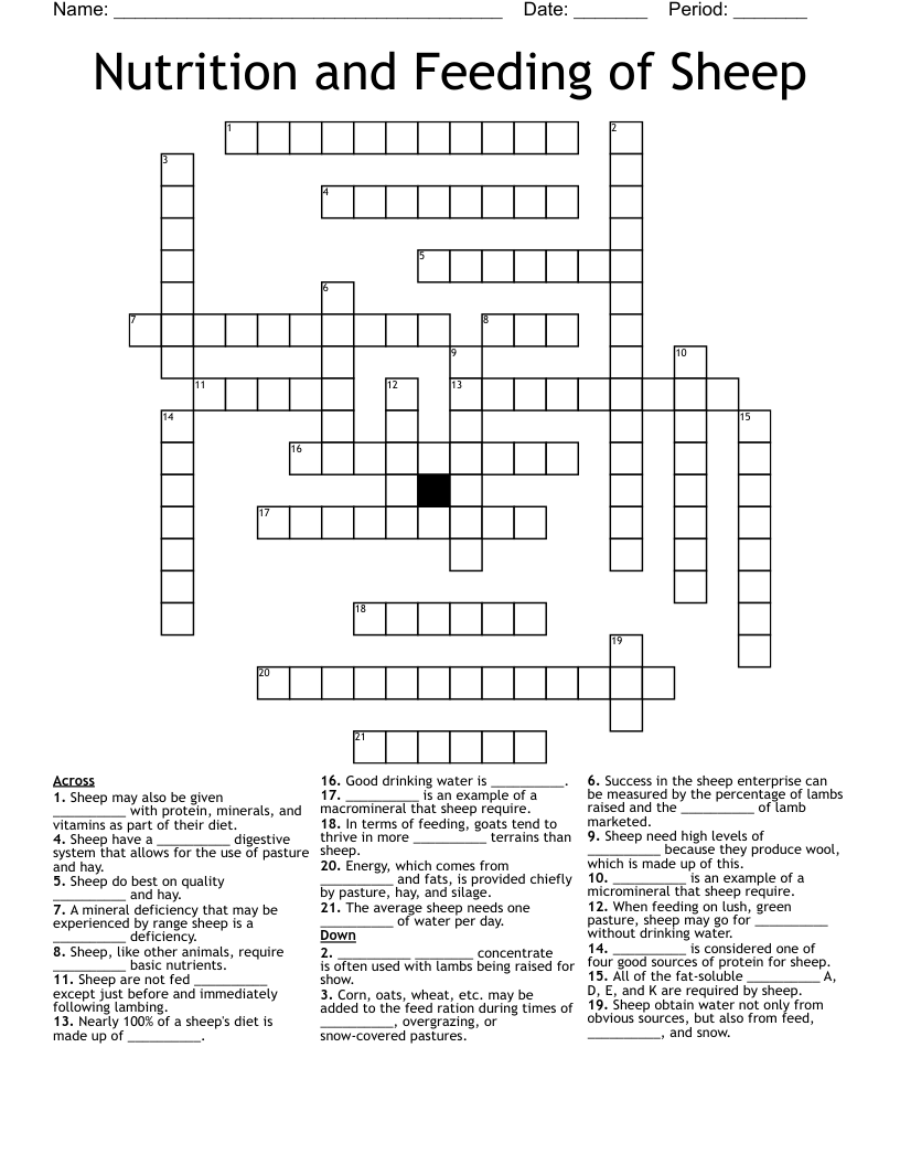 Nutrition And Feeding Of Sheep Crossword WordMint