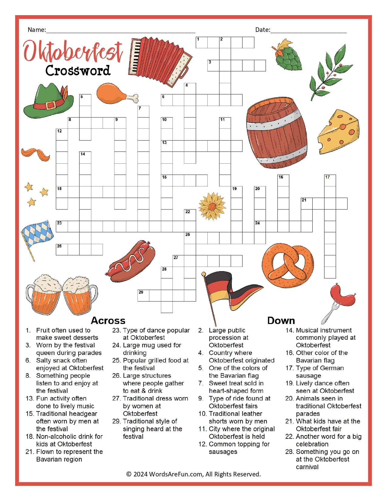 Oktoberfest Crossword Puzzle Oktoberfest Crossword Puzzle
