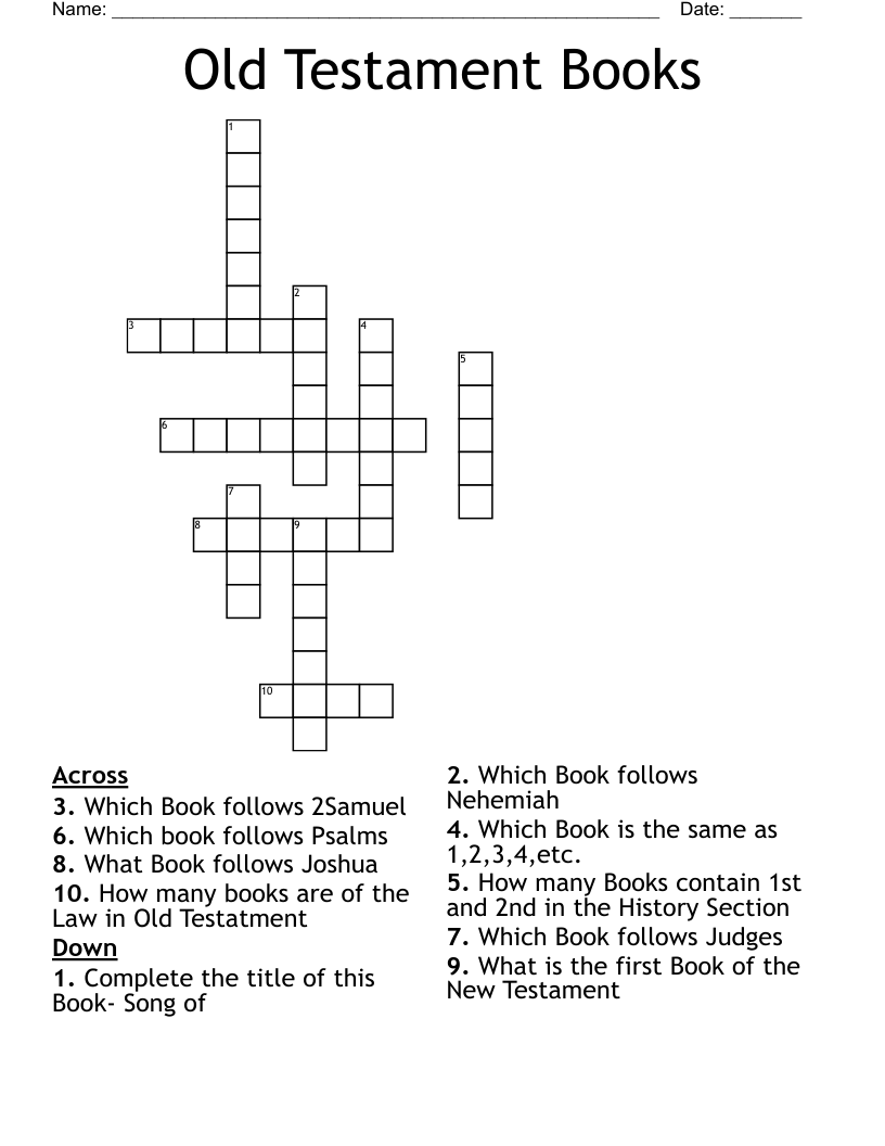 Old Testament Books Crossword WordMint Old Testament Books Crossword WordMint