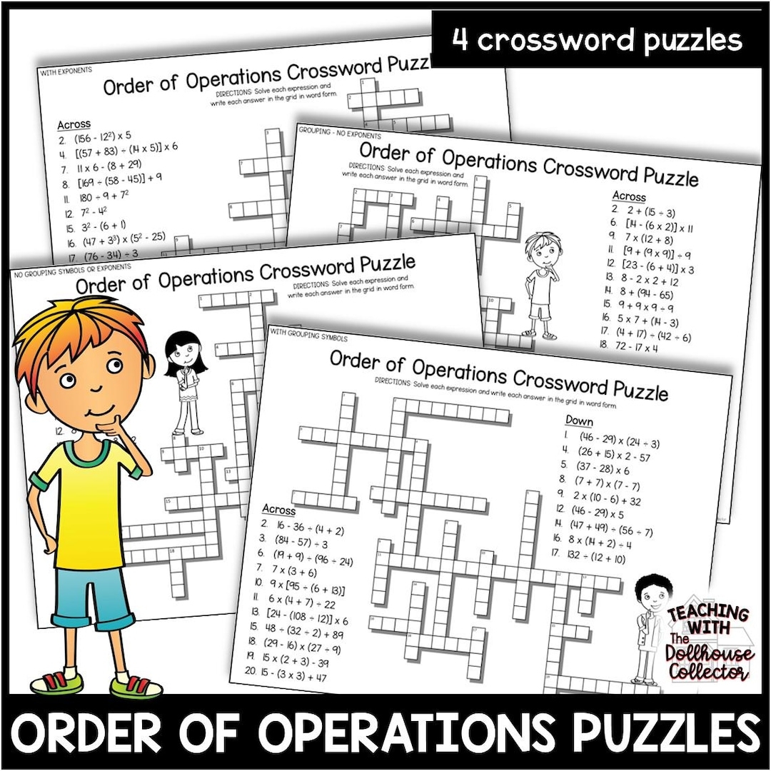 Order Of Operations Crossword Puzzles 5th 6th Grade Math digital Download Etsy