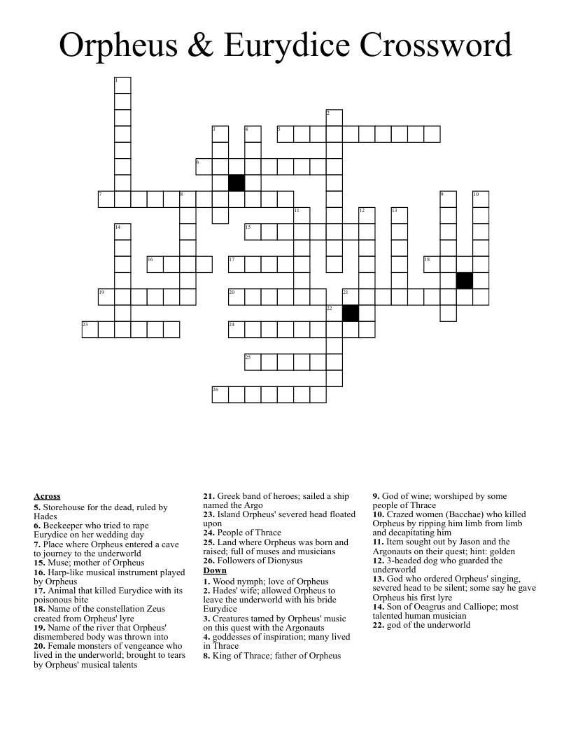 Orpheus Eurydice Crossword WordMint
