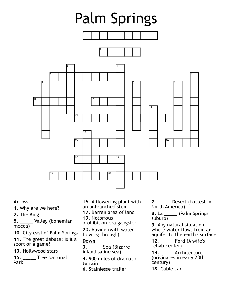 Palm Springs Crossword WordMint Palm Springs Crossword WordMint