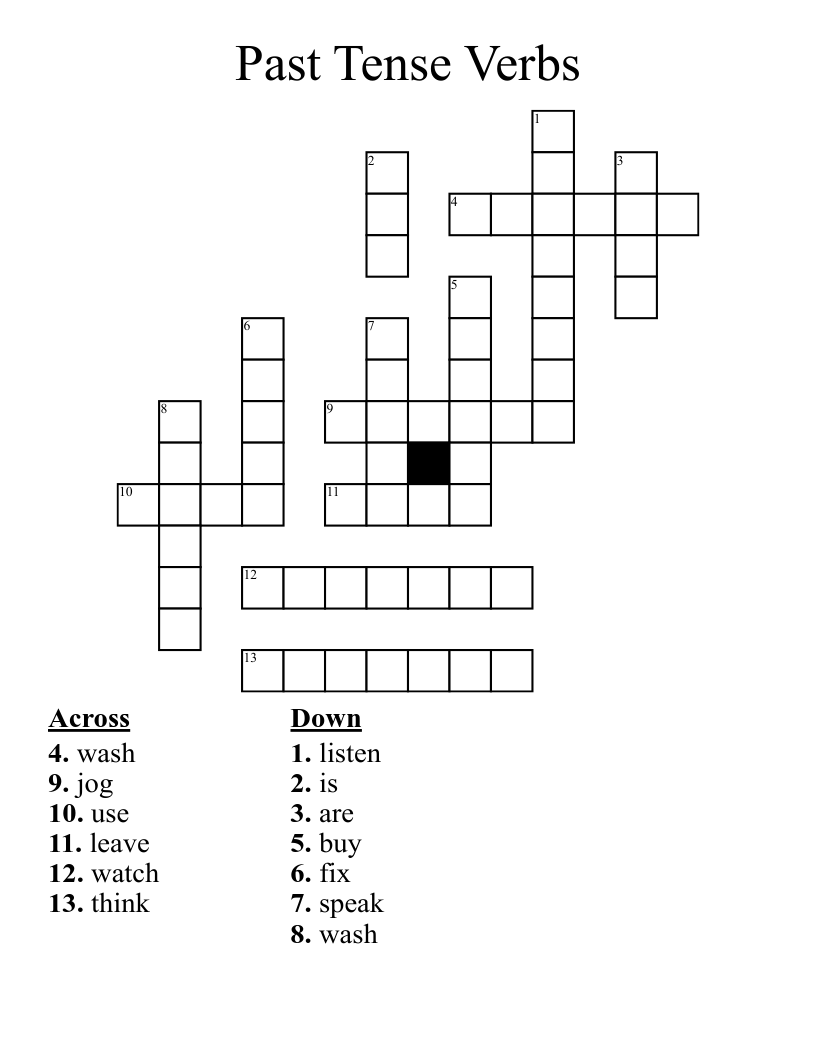 Past Tense Verbs Crossword WordMint