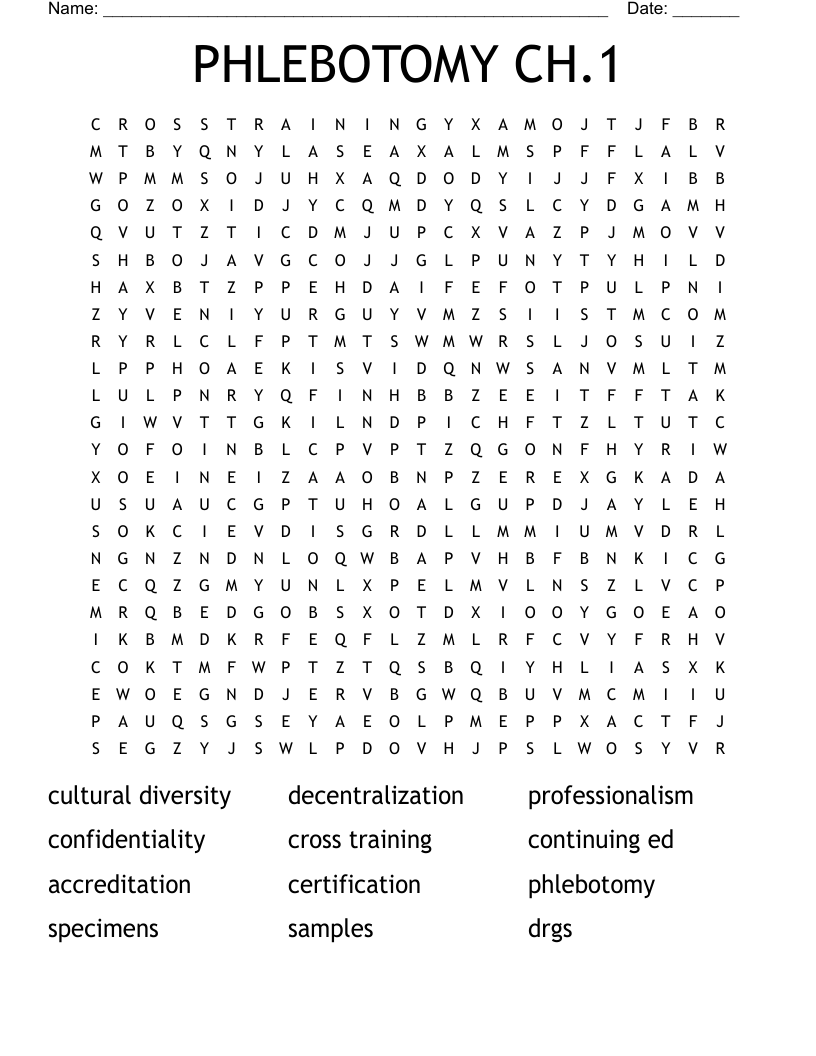 PHLEBOTOMY CH 1 Word Search WordMint PHLEBOTOMY CH 1 Word Search WordMint