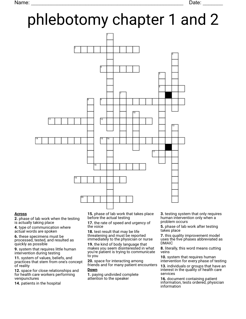 Phlebotomy Chapter 1 And 2 Crossword WordMint Phlebotomy Chapter 1 And 2 Crossword WordMint