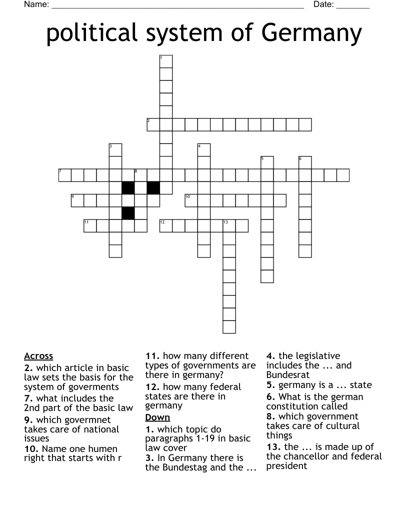 Political System Of Germany Crossword WordMint Political System Of Germany Crossword WordMint