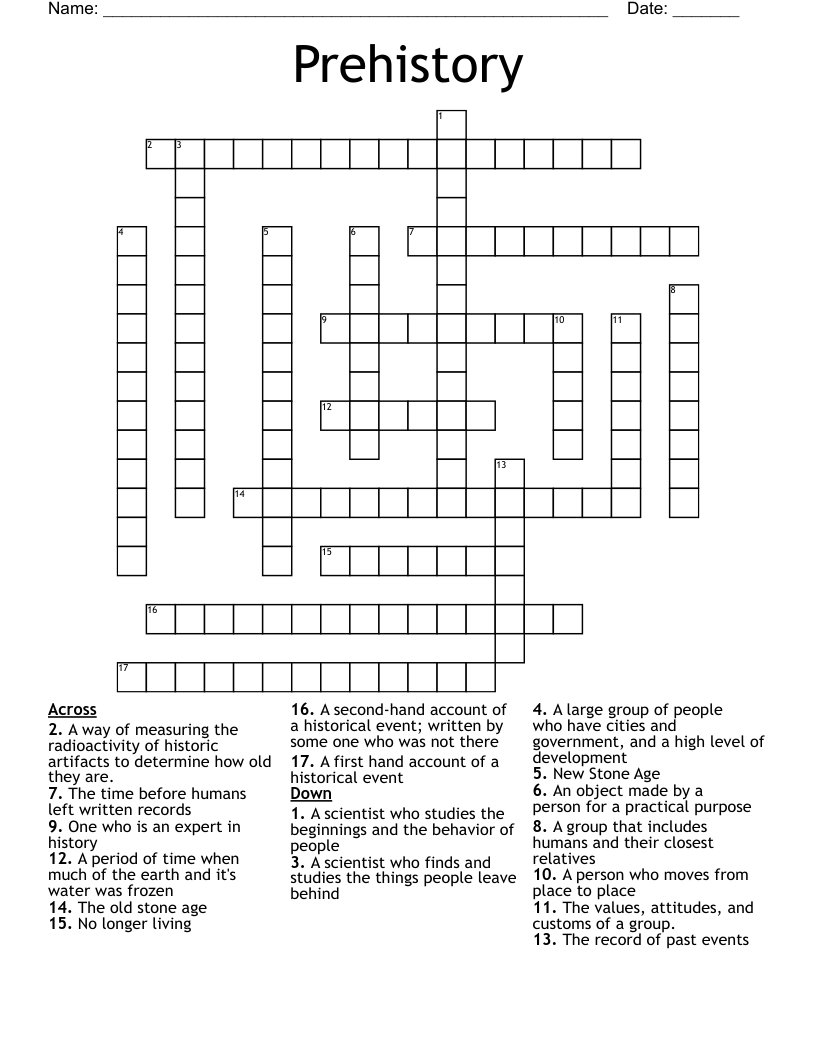 Prehistory Crossword WordMint