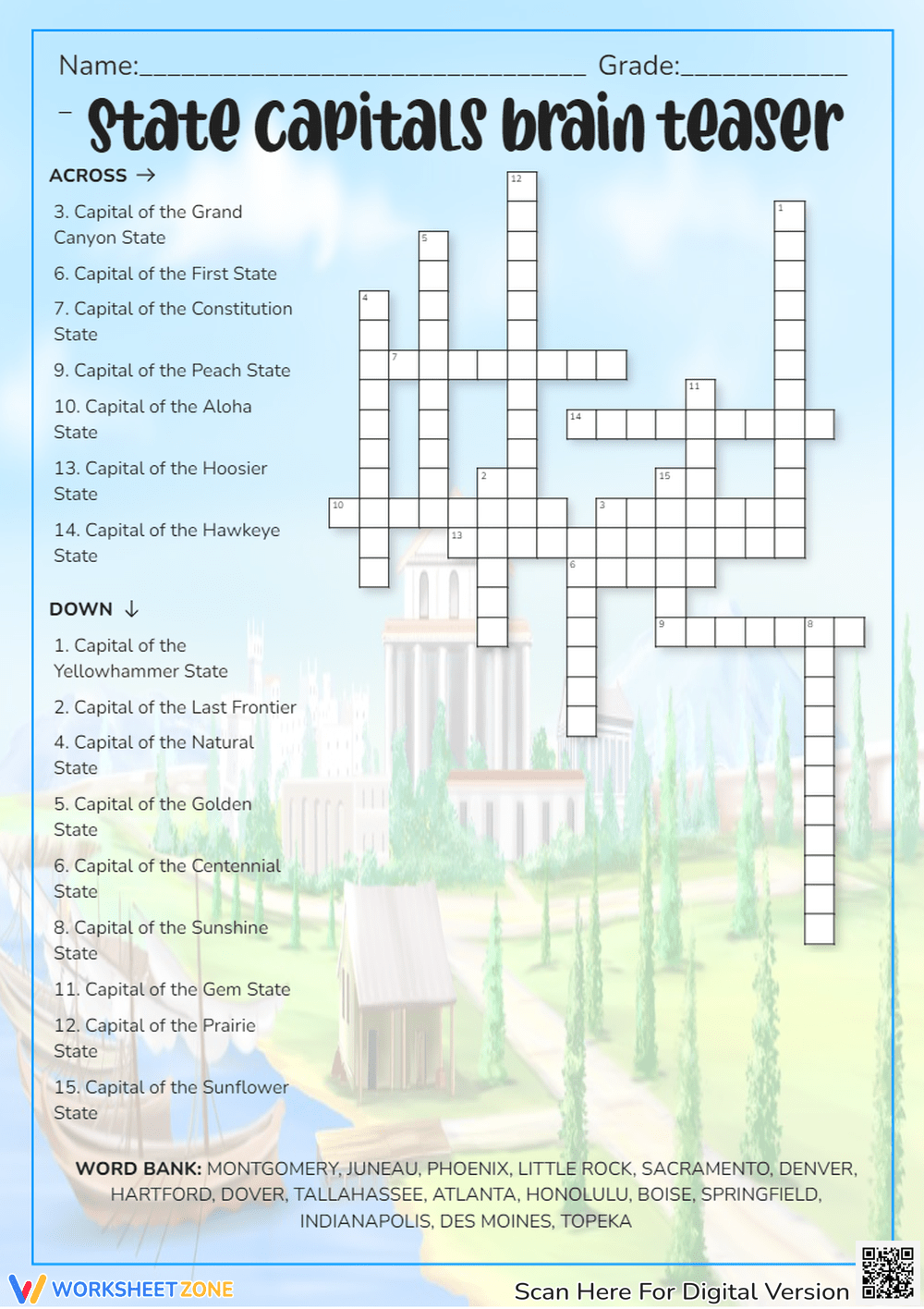 state capitals crossword state capitals crossword