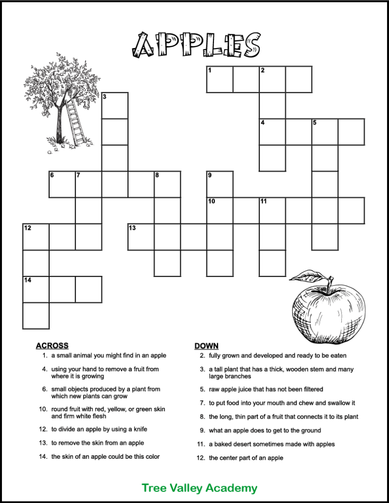 Printable Apple Crossword Puzzle For Kids Tree Valley Academy Printable Apple Crossword Puzzle For Kids Tree Valley Academy