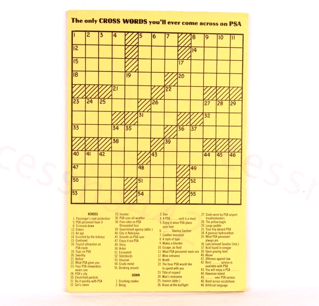 PSA Original Vintage CROSSWORD Puzzle 33 Sheets Pacific Southwest Airlines Blank EBay