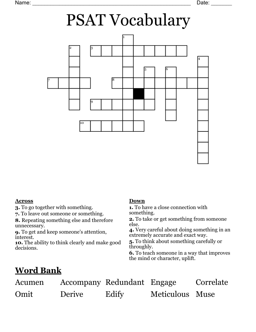 PSAT Vocabulary Crossword WordMint PSAT Vocabulary Crossword WordMint