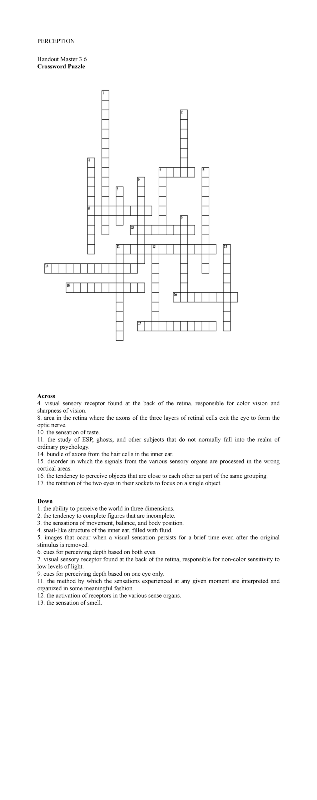 PSY101 Perception Activity Crossword Puzzle Guide Studocu