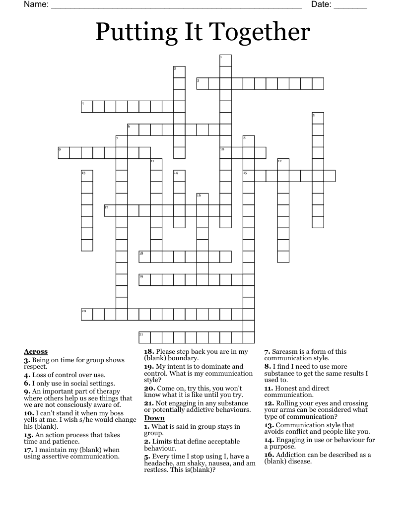 Putting It Together Crossword WordMint Putting It Together Crossword WordMint