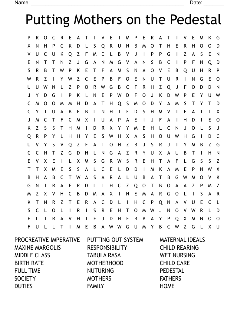 Putting Mothers On The Pedestal Word Search WordMint Putting Mothers On The Pedestal Word Search WordMint