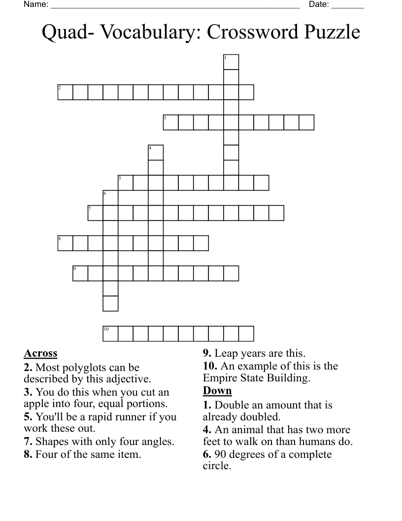 Quad Vocabulary Crossword Puzzle WordMint