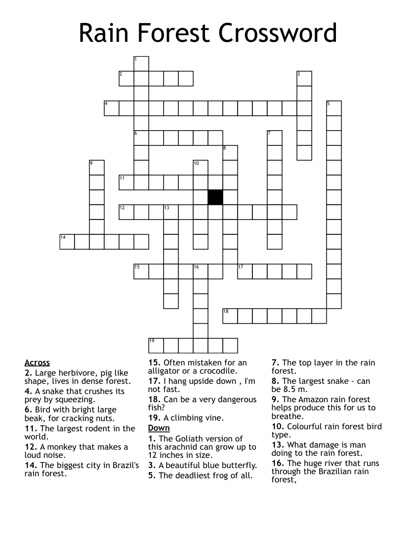 Rain Forest Crossword WordMint