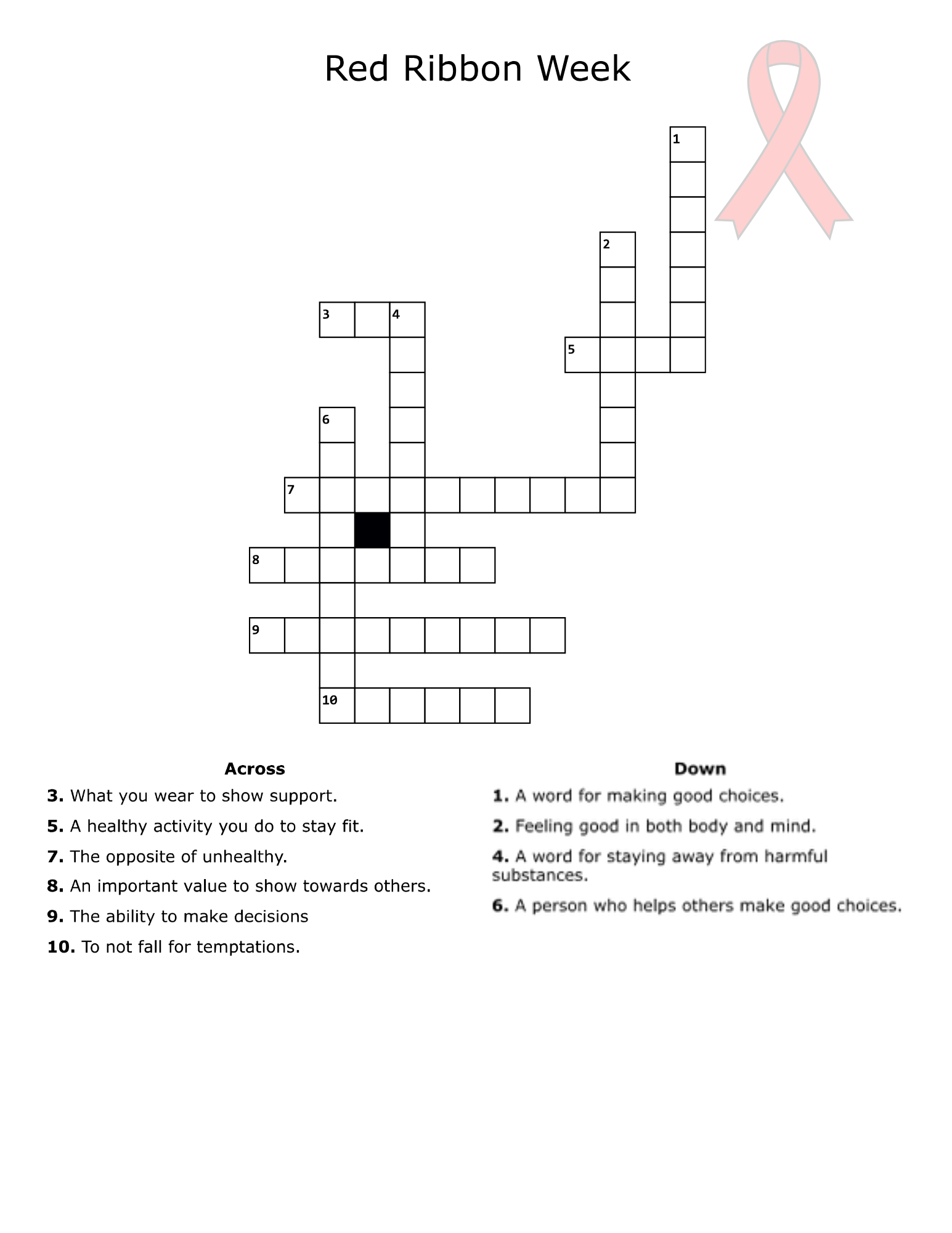 Red Ribbon Week Printable Drug Free Word Search Crossword Mad Lib Tracing Activity Pack Classful