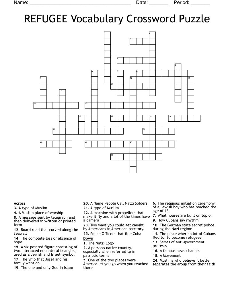 REFUGEE Vocabulary Crossword Puzzle WordMint REFUGEE Vocabulary Crossword Puzzle WordMint