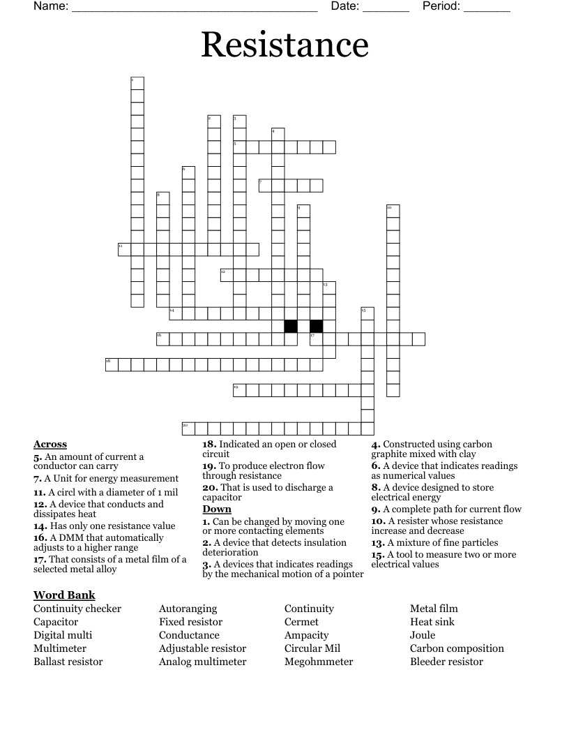 Resistance Crossword WordMint Resistance Crossword WordMint
