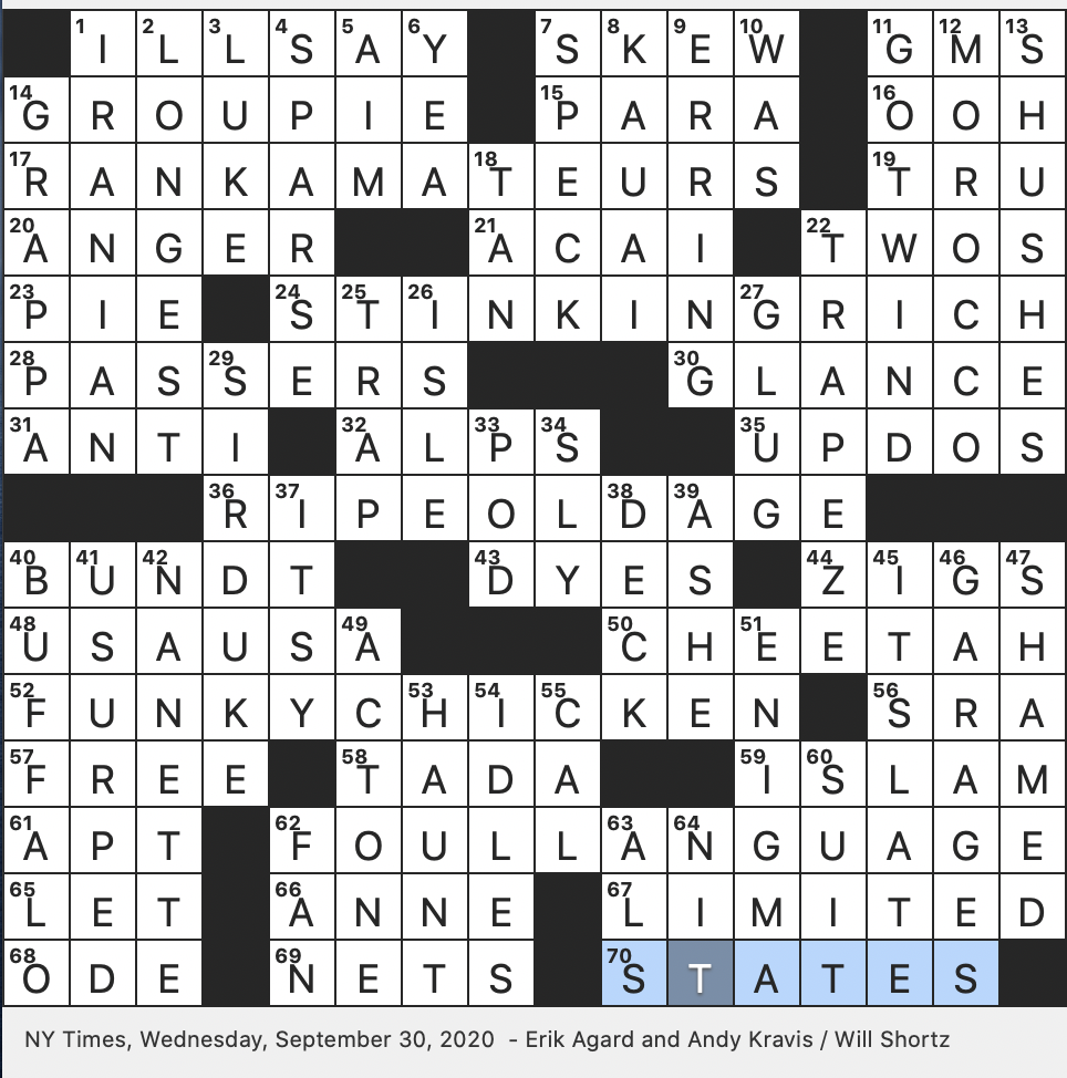 Rex Parker Does The NYT Crossword Puzzle Arm flapping Dance Of The Early 1970s WED 9 30 20 Chess Whizzes For Short Country Whose Flag Is Solid Red With Emerald Pentagram