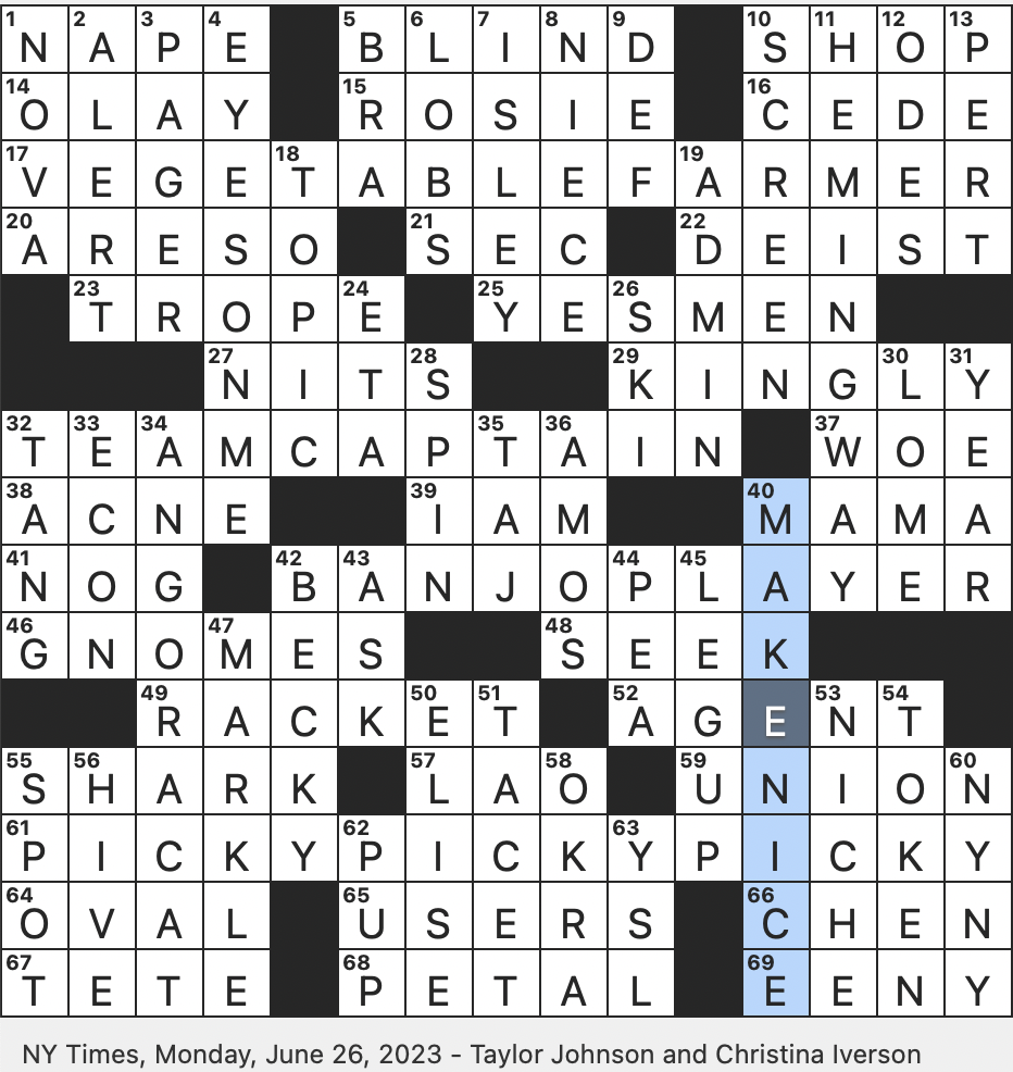 Rex Parker Does The NYT Crossword Puzzle Be Silent In Music MON 6 26 23 Act Friendly Despite Feeling Otherwise Familiar Clich In Storytelling Like The Love Triangle Or The Girl Next Door PBS Science Fiction Series Since 1974 Feline With A Very Fluffy 