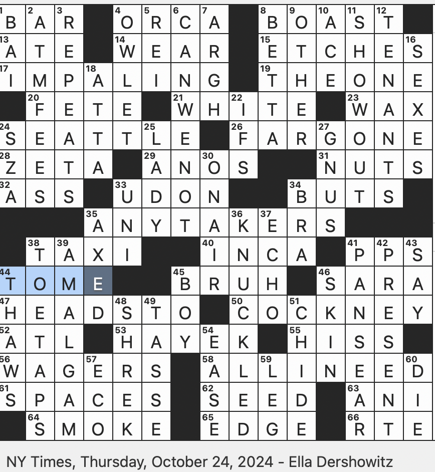 Rex Parker Does The NYT Crossword Puzzle Emphasis providing Suffix THU 10 24 24 Fighting Fish Stinging Jellyfish Workplace For A Young Abraham Lincoln Antioxidant infused Water Brand Block In