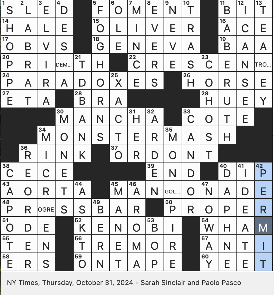 Rex Parker Does The NYT Crossword Puzzle Khan Tract THU 10 31 24 Throw Hard In Modern Slang Pigeonry Certain Edible Seedlings Summer Drink Made From The Fruits Of Rex Parker Does The NYT Crossword Puzzle Khan Tract THU 10 31 24 Throw Hard In Modern Slang Pigeonry Certain Edible Seedlings Summer Drink Made From The Fruits Of