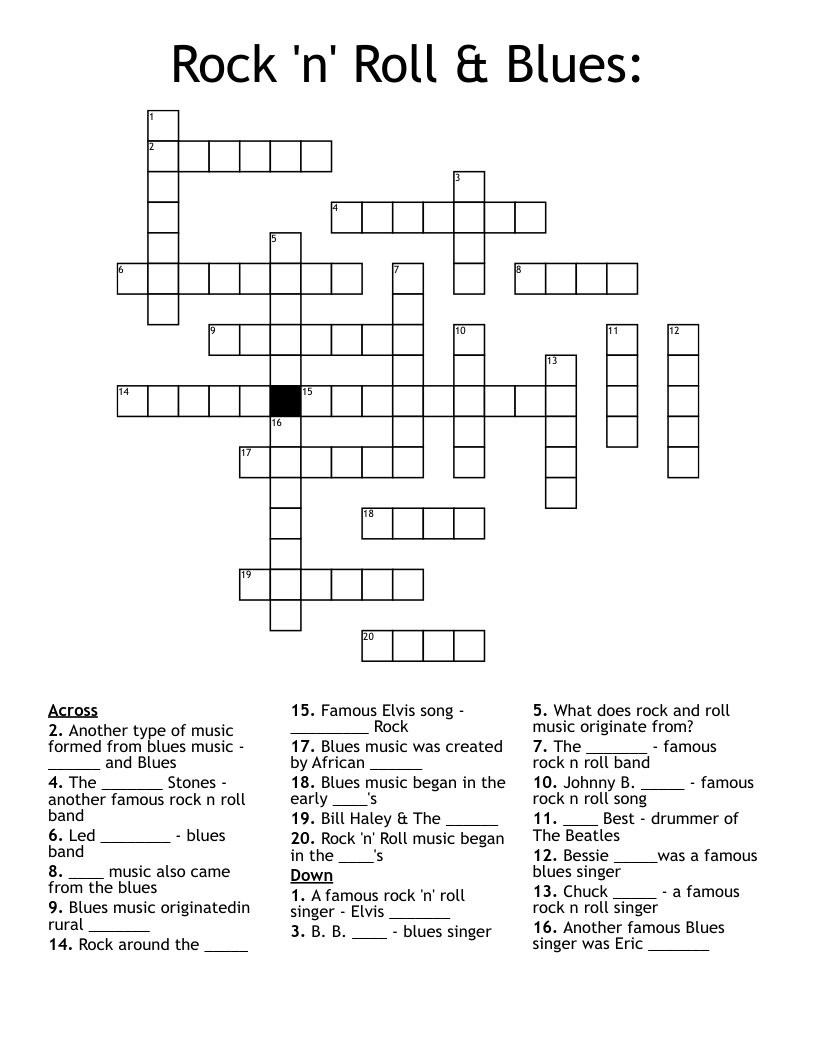 Rock n Roll Blues Crossword WordMint Rock n Roll Blues Crossword WordMint