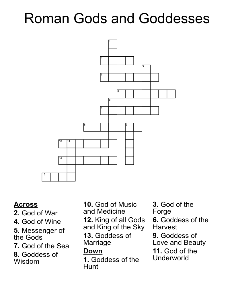 Roman Gods And Goddesses Crossword WordMint Roman Gods And Goddesses Crossword WordMint