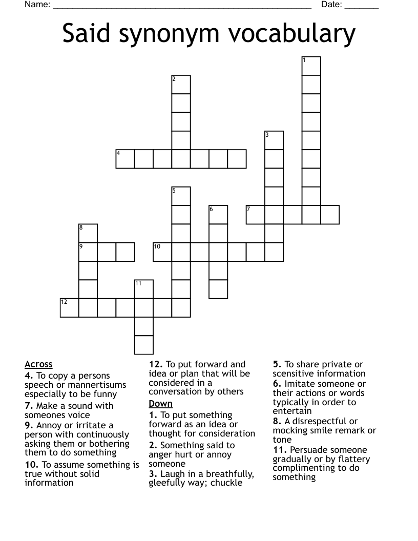 Said Synonym Vocabulary Crossword WordMint