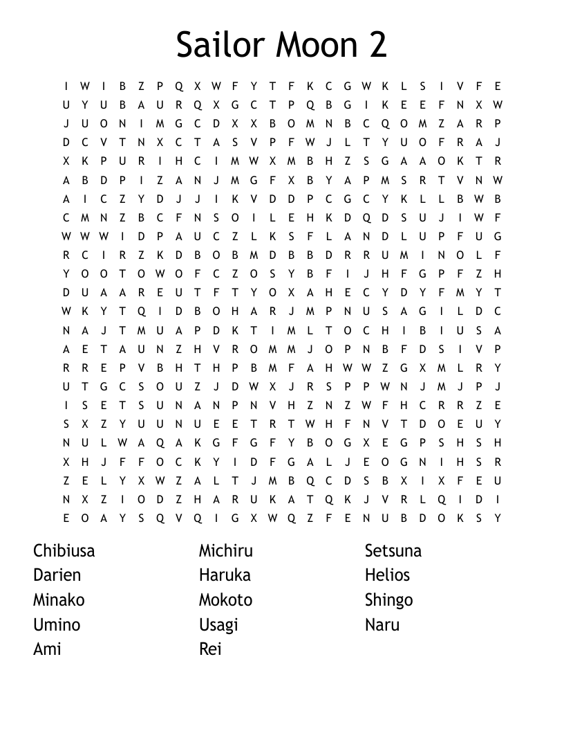 Sailor Moon 2 Word Search WordMint