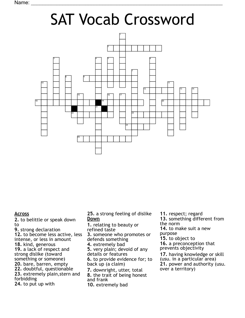 SAT Vocab Crossword WordMint SAT Vocab Crossword WordMint