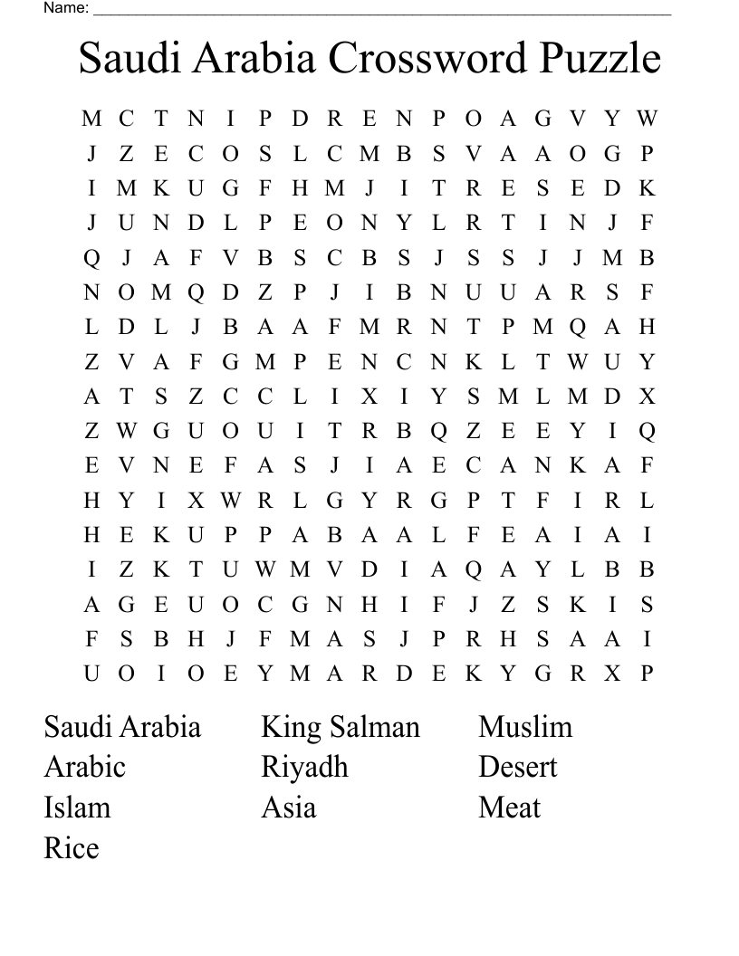 Saudi Arabia Crossword Puzzle Word Search WordMint