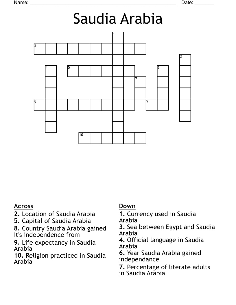 Saudia Arabia Crossword WordMint