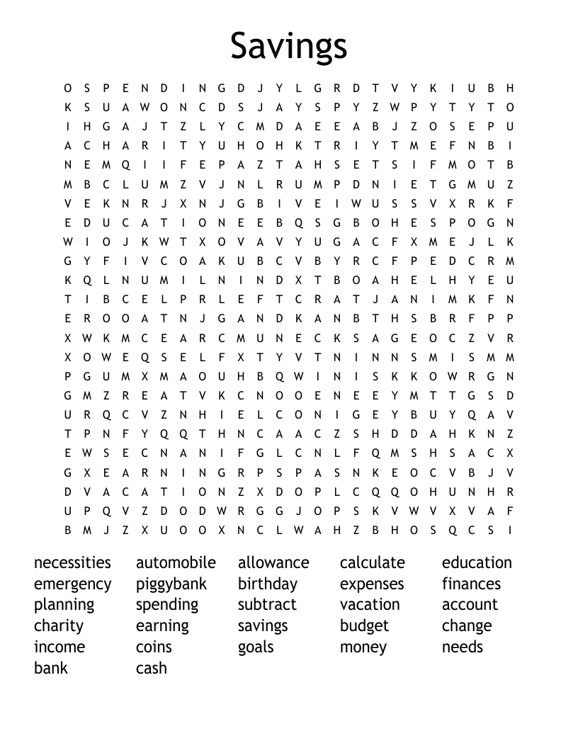 Savings Word Search WordMint