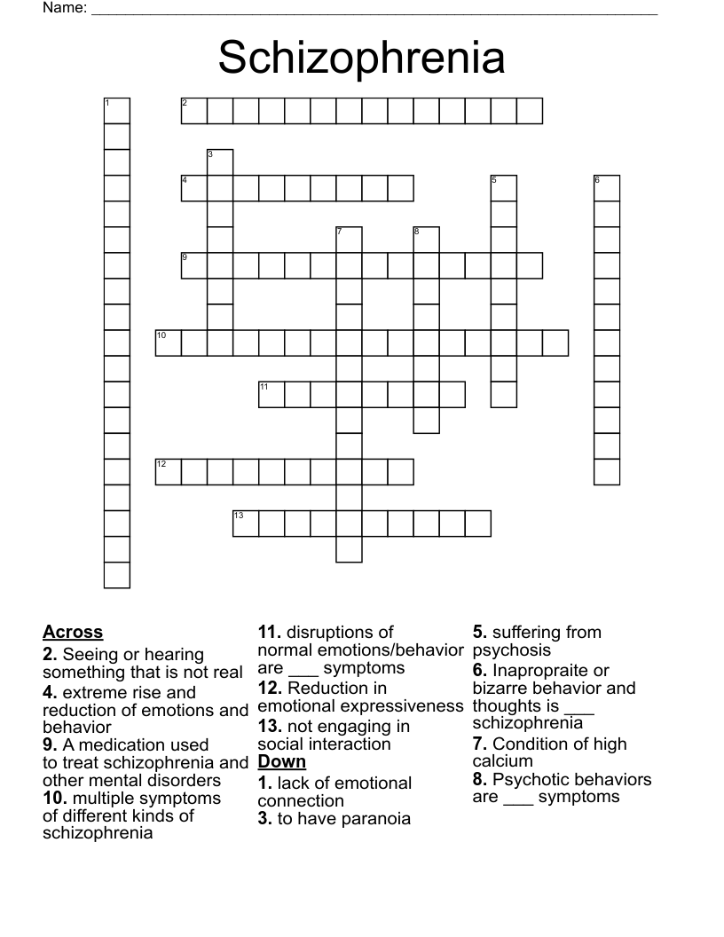 Schizophrenia Crossword WordMint Schizophrenia Crossword WordMint