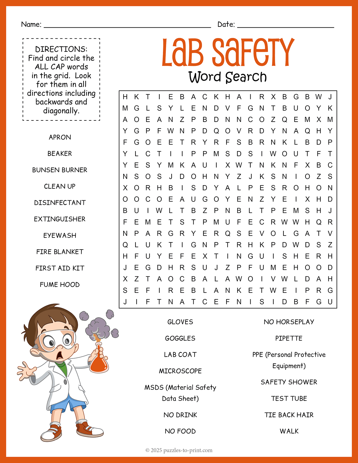 Science Lab Safety Word Search Science Lab Safety Word Search