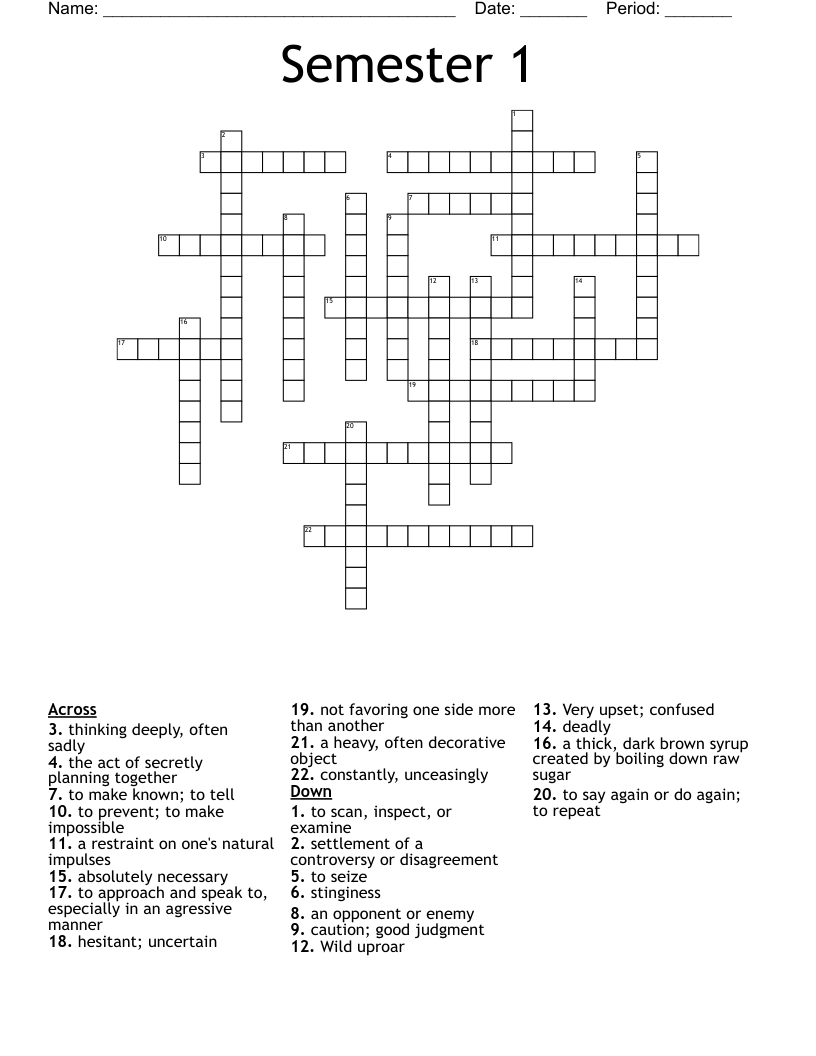 Semester 1 Crossword WordMint