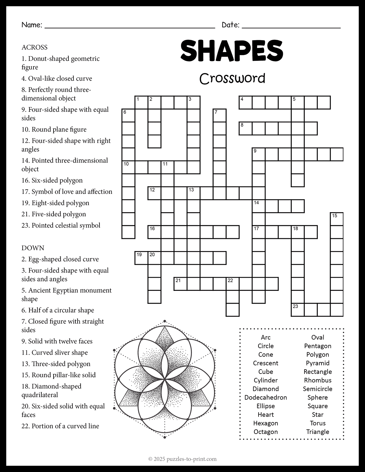 Shapes Crossword Shapes Crossword