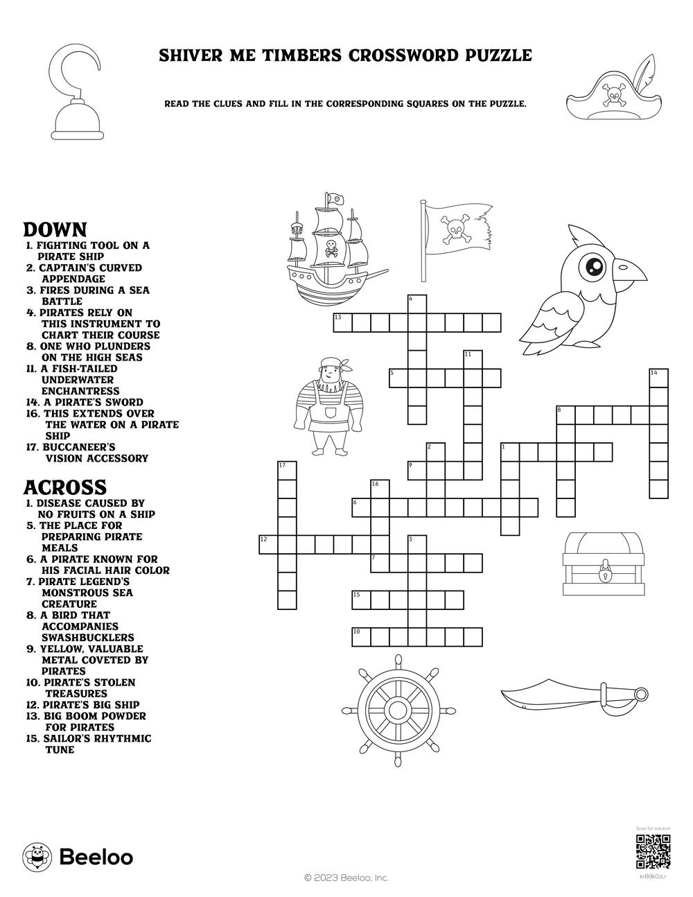 Shiver Me Timbers Crossword Puzzle Beeloo Printable Crafts And Activities For Kids