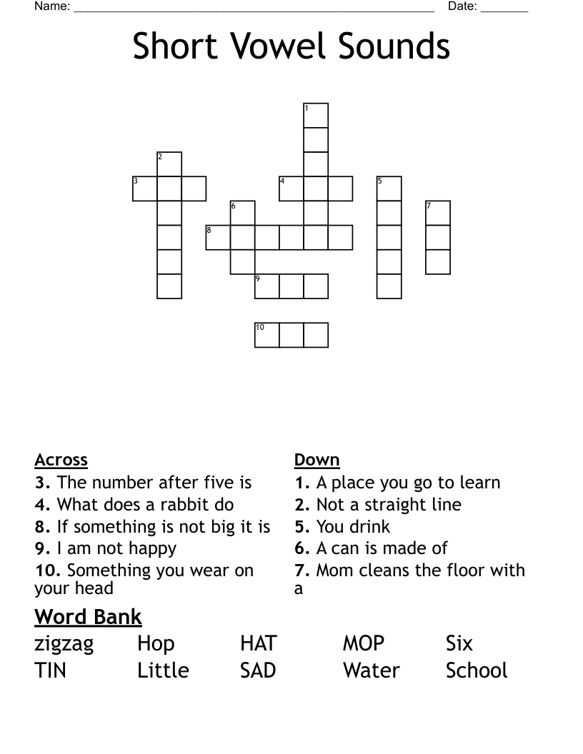 Short Vowel Sounds Crossword WordMint Short Vowel Sounds Crossword WordMint