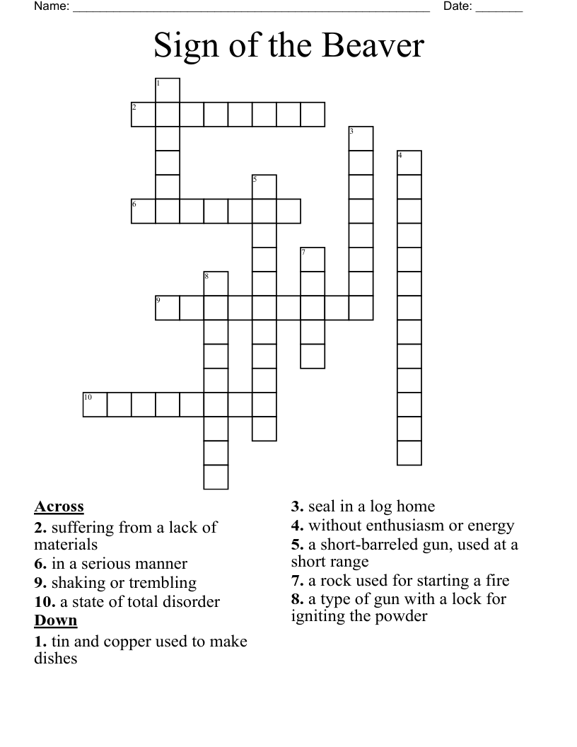 Sign Of The Beaver Crossword WordMint