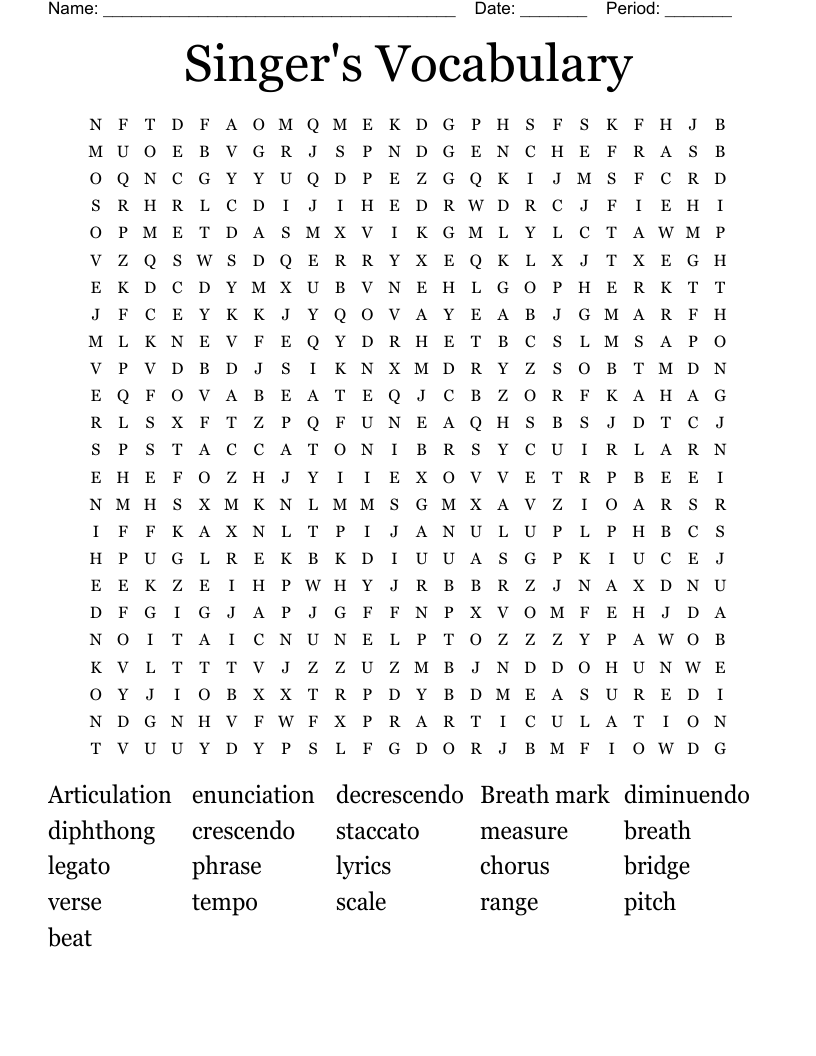 Singer s Vocabulary Word Search WordMint