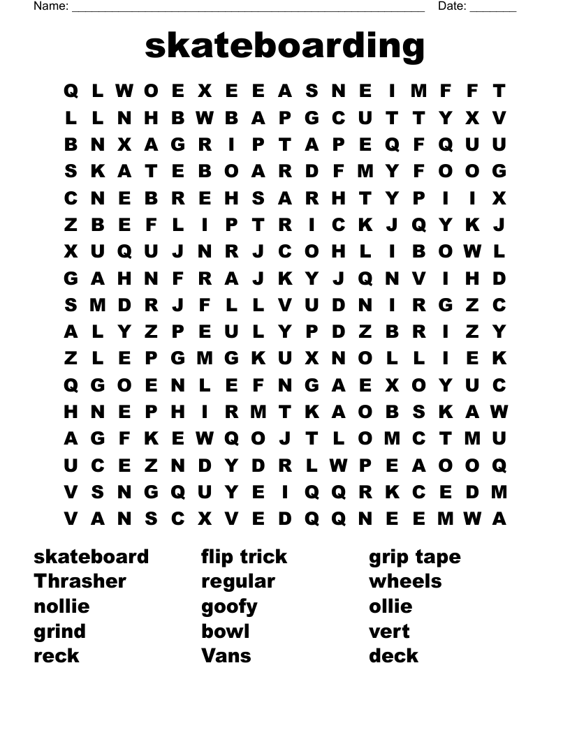 Skateboarding Word Search WordMint Skateboarding Word Search WordMint