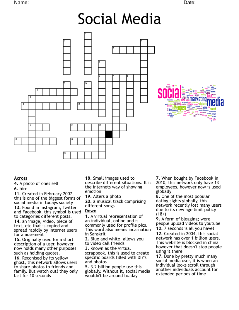 Social Media Crossword WordMint