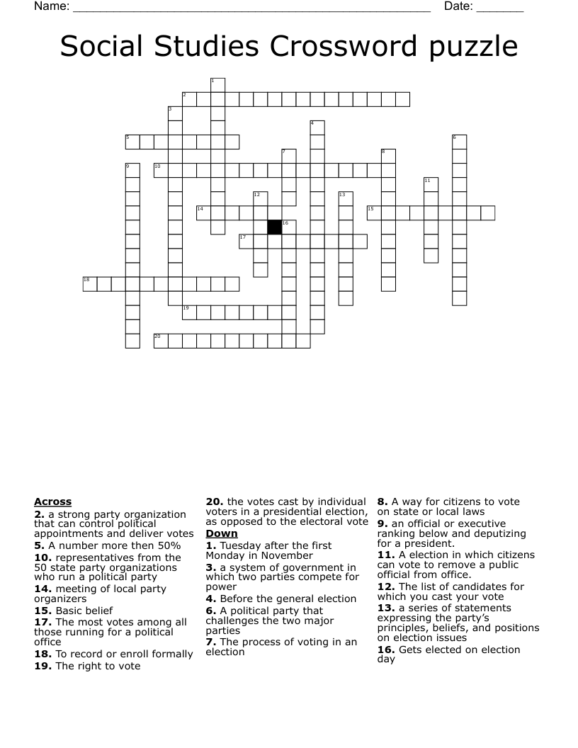 Social Studies Crossword Puzzle WordMint Social Studies Crossword Puzzle WordMint
